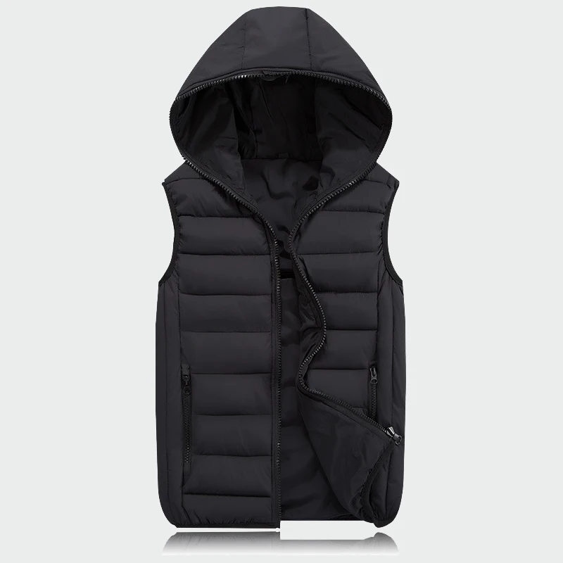 Mens Sleeveless Jacket Fashion Thicken Cotton Vest Hooded Autumn Warm Winter Male Waistcoats Men Casual Windbreakers ML063 | Мужская