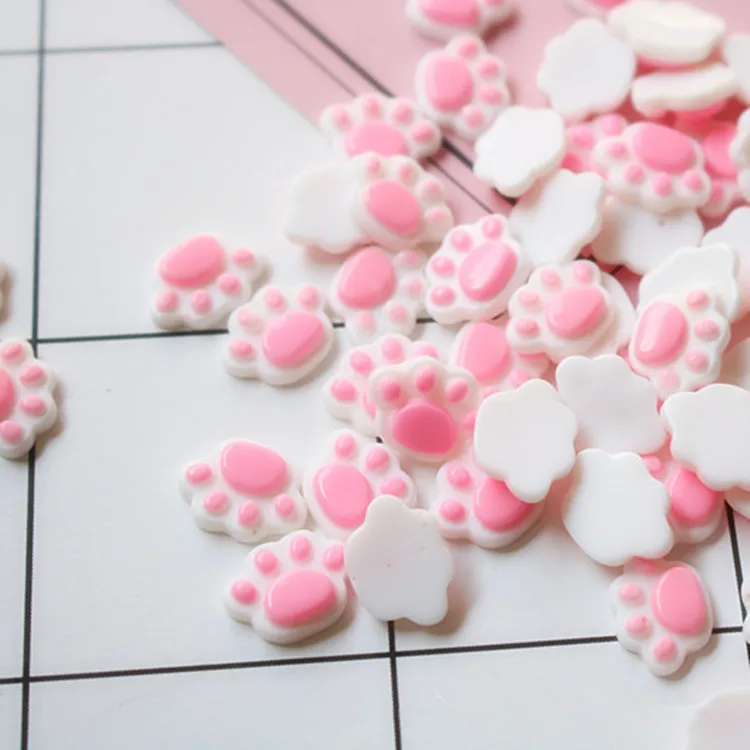 pink Кабошон из смолы с плоской задней частью в виде милых медвежьих лап, каваи, кабошоны с плоской задней поверхностью для бантов, декоративные детали для волос 12*14 мм, 20 шт - Цвет: pink