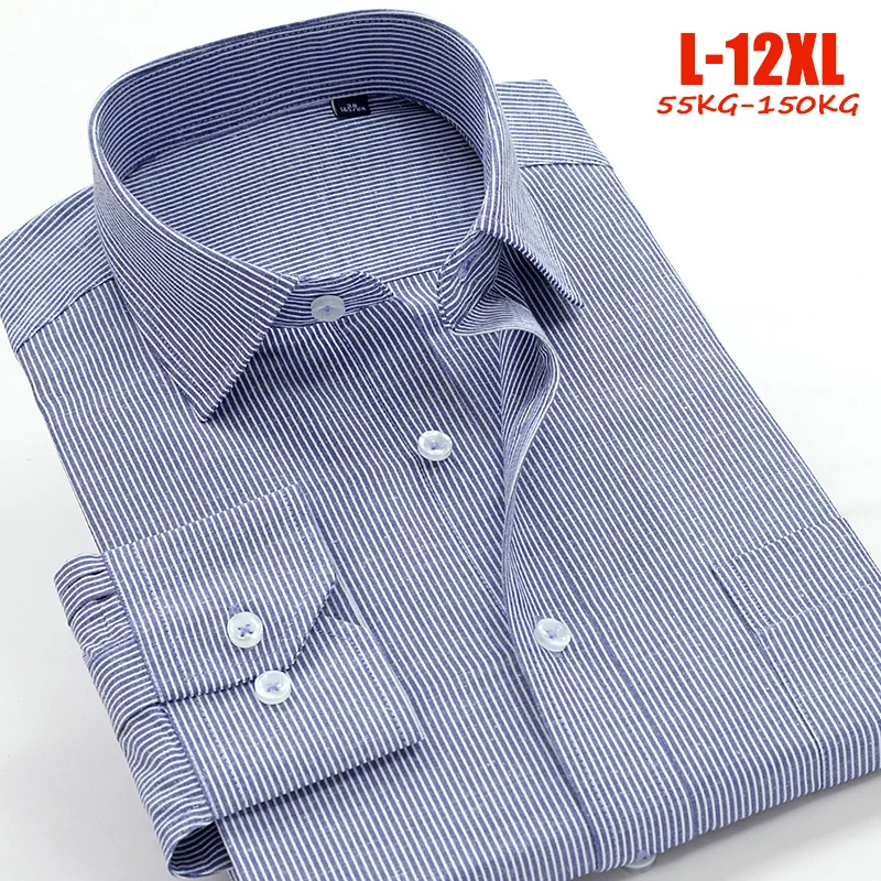Большие размеры, мужские рубашки 10xl 11xl 12xl, хлопок, полиэстер, полосатые деловые рубашки для мужчин, длинный рукав, квадратный воротник, camisa social