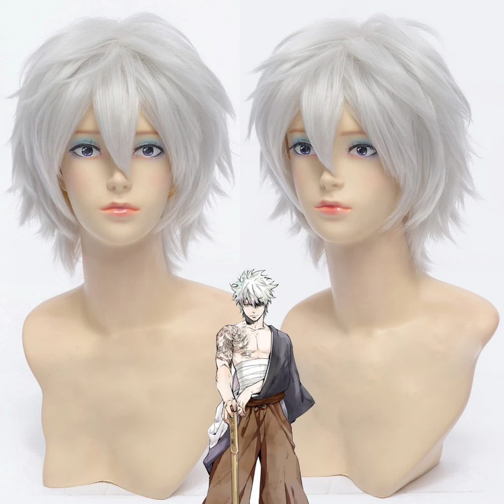 Yiyaobess 8 дюймов Sakata Gintoki серебряный белый короткий Косплей парик гинтама костюм для Хэллоуина синтетические волосы парики для мужчин