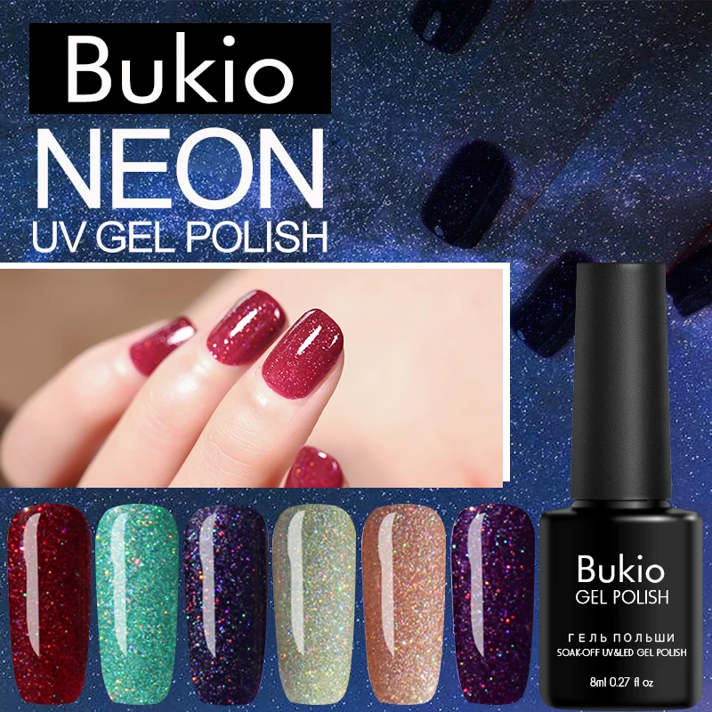 Набор гель лаков для ногтей Bukio 8 мл цветов блестящий неоновый УФ набор