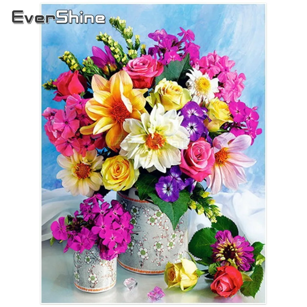 TS1330 EverShine Diamond Painting Flowers Picture Of Rhinestones Diamond Embroidery Full Round Flower Diamond Mosaic Decoration Wall - Цвет: TS1330