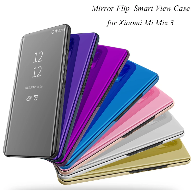 

Mirror Flip Case For Xiaomi Mi Mix 3 Mix3 Luxury Clear View PU Leather Cover For Xiaomi Mi Mix3 Smart phone Case for xiaomi mix3