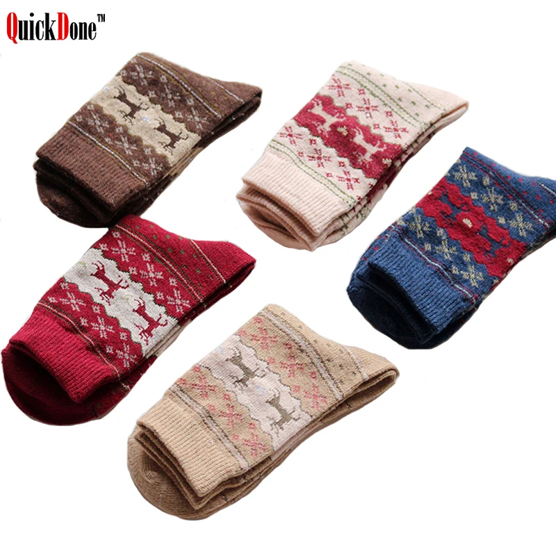 

QuickDone Deer Socks Autumn Winter Keep Warm Cute Animal Pinted Comfortable And Soft Wool Christmas Decoration Supplies AKC6253