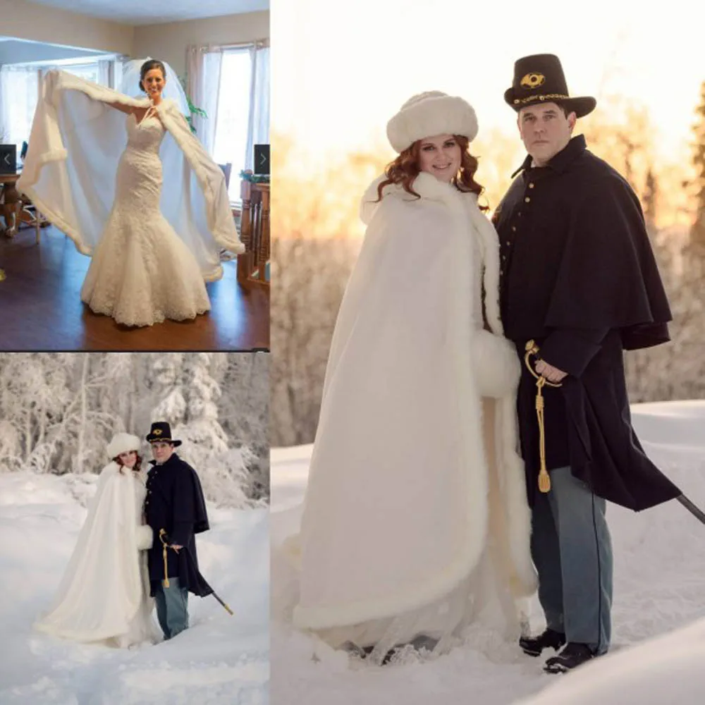 Faux Fur Bolero Cape for Women Floor Length Warm Bridal Cloak Stole Wedding Hooded Bride | Свадьбы и торжества