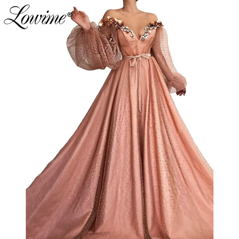 Женское вечернее платье с открытыми плечами розовое арабское платье-Кафтан из