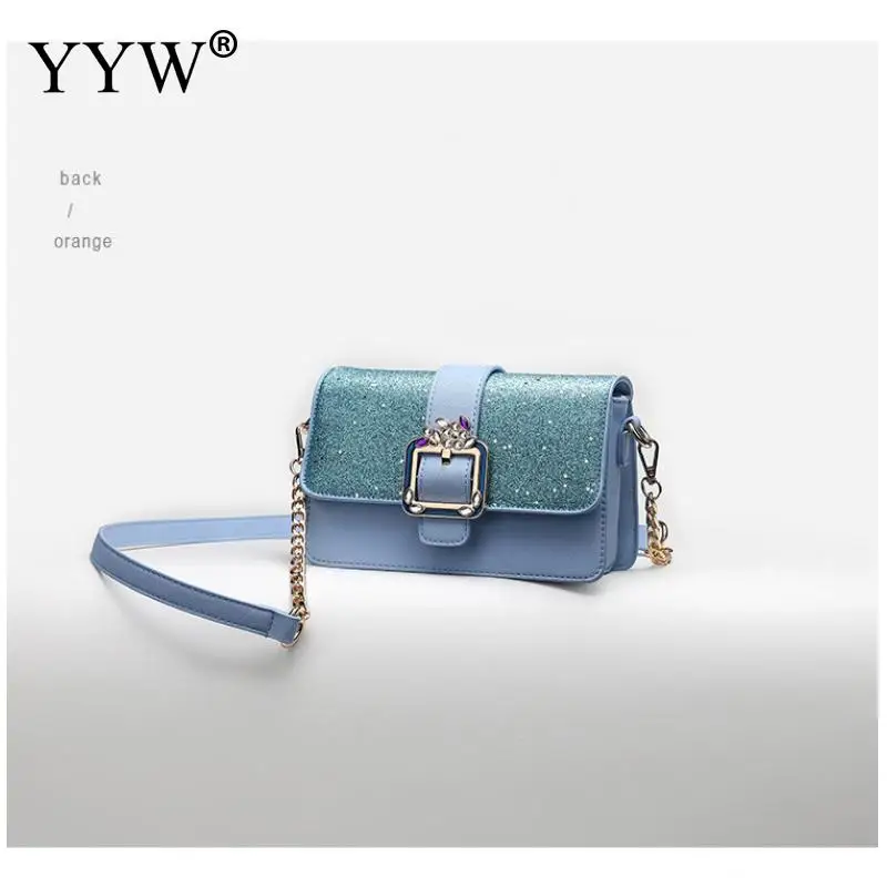 Модная женская сумка через плечо с блестками розовая небесно голубая мини