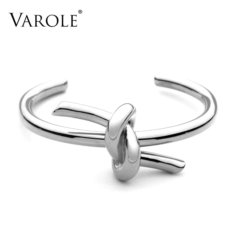 VAROLE, новинка, завязанная веревка, летняя манжета, браслет, золотой цвет, нержавеющая сталь, браслеты и браслеты для женщин, маншет, мужской браслет - Окраска металла: Silver