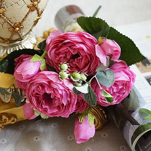rose red Йо Чо модные красивые пионы Искусственные Розы Цветы Свадебные украшения Шелковые цветы букет белый пион красная роза искусственные цветы - Цвет: rose red