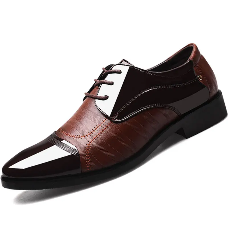 Brown PU Leather Роскошные кожаные туфли-оксфорды в деловом стиле; Мужские дышащие модельные туфли на резиновой подошве; мужские офисные свадебные туфли на плоской подошве; мокасины; Homme - Цвет: Brown PU Leather