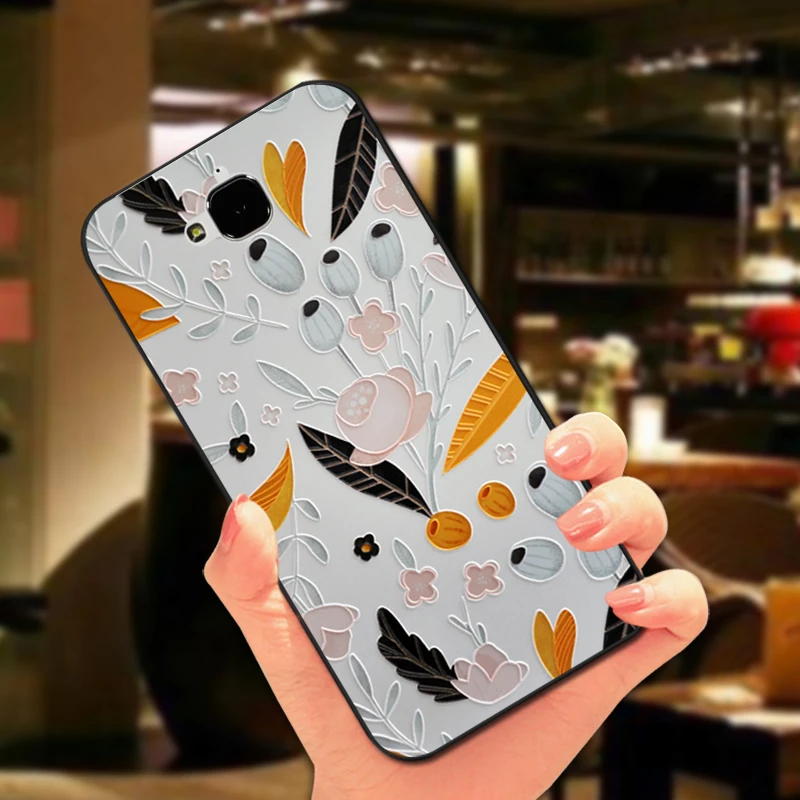 3D Рельефный цветочный чехол для Huawei Honor 4C 5C 6C Pro GR3 GT3 роскошный мягкий черный с