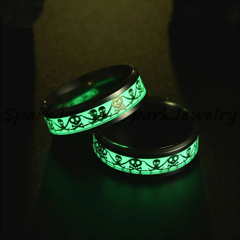 Spark горячая Распродажа светящееся кольцо с черепом из нержавеющей стали светится