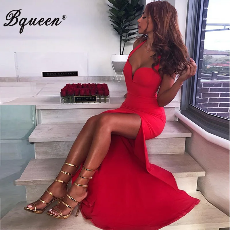 Женское платье с открытой спиной Bqueen Осеннее Бандажное в пол глубоким v образным