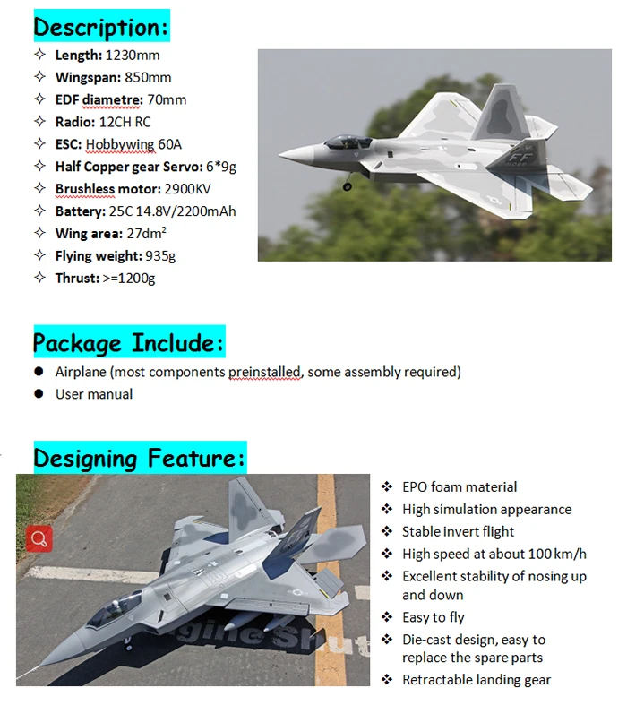 LX/полет в небе хобби 70 мм F-22 Raptor Радиоуправляемый EPO пенопластовый самолет PNP/ARF