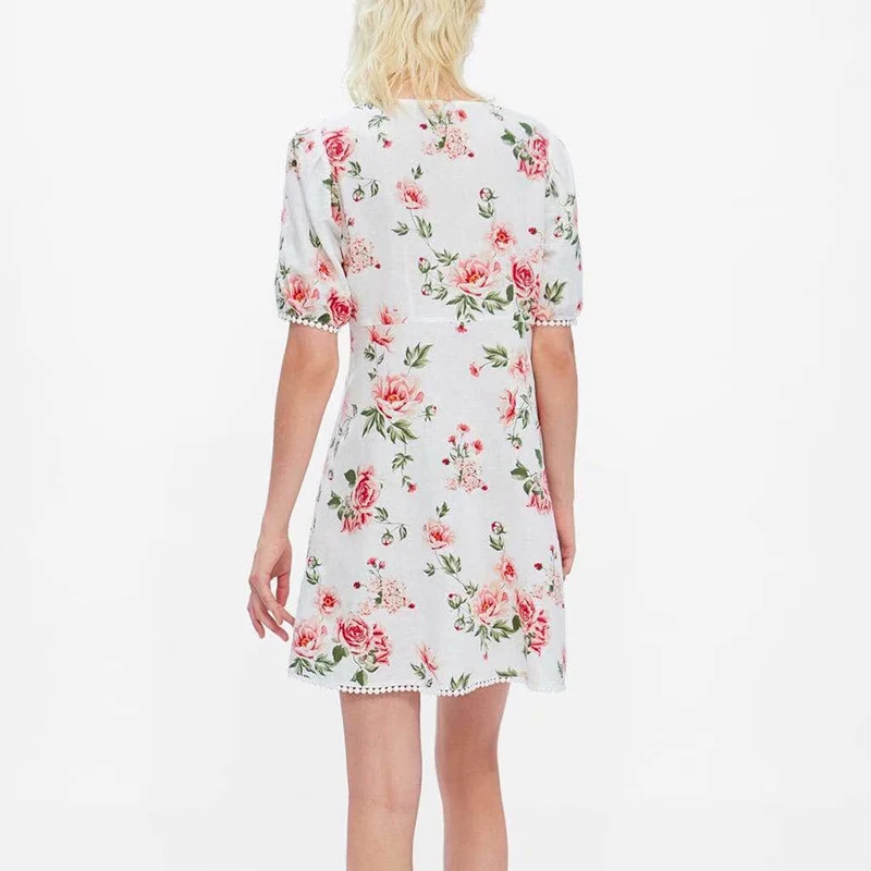 Summer Print Floral Mini Dress Vintage Short Sleeve Female Sexy Boho Casual Holiday Lady V-Neck heydress Store | Женская одежда