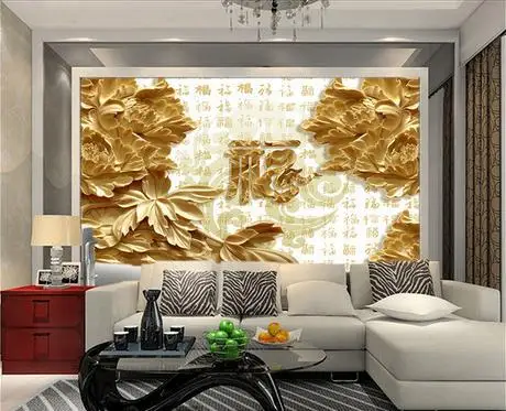 3d обои на заказ нетканые пионы из массива дерева фигурка Буфорда гостиная ТВ