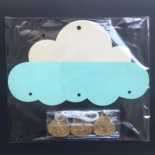 Mint Green Милые облака дождь деревянные чипы набор деревянный баннер для детей спальня настенные наклейки декоративный фон для спальни - Цвет: Mint Green