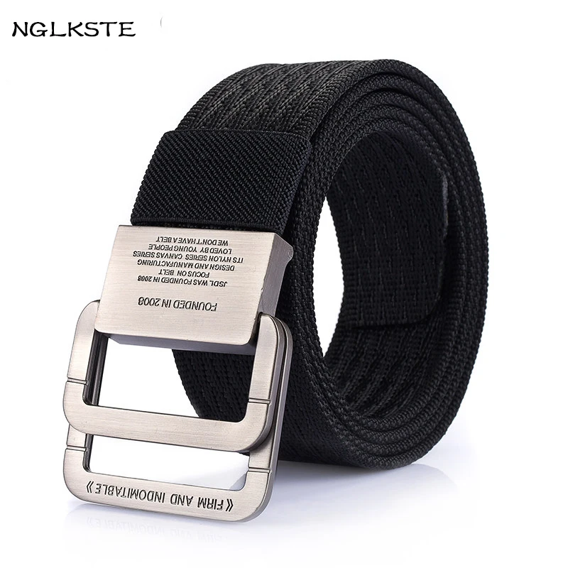 

NGLKSTE Unisex military nylon belt double ring alloy buckles outdoor sports tactics belts jeans high quality men's canvas belts