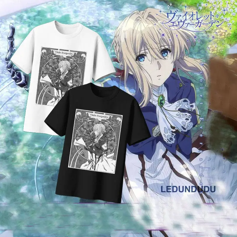 Женские и мужские футболки с принтом в стиле аниме Violet Evergarden летние коротким