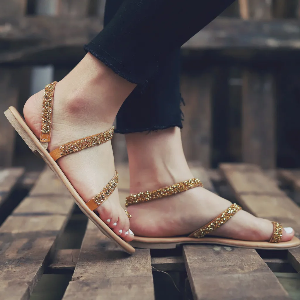 SAGACE/женские сандалии в римском стиле с открытым носком украшенные стразами Обувь