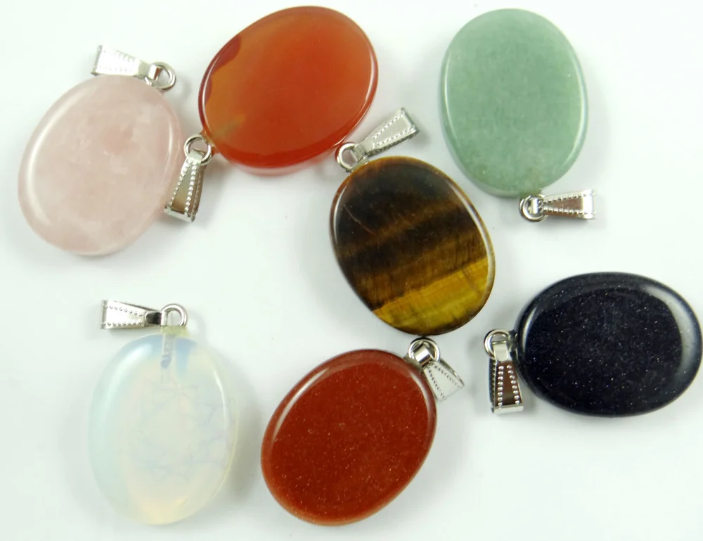 Natural Stone carved Chakra Pendant oval Shape Quartz Opal tiger eye Choker Reiki 7 Making jewelry Necklace | Украшения и