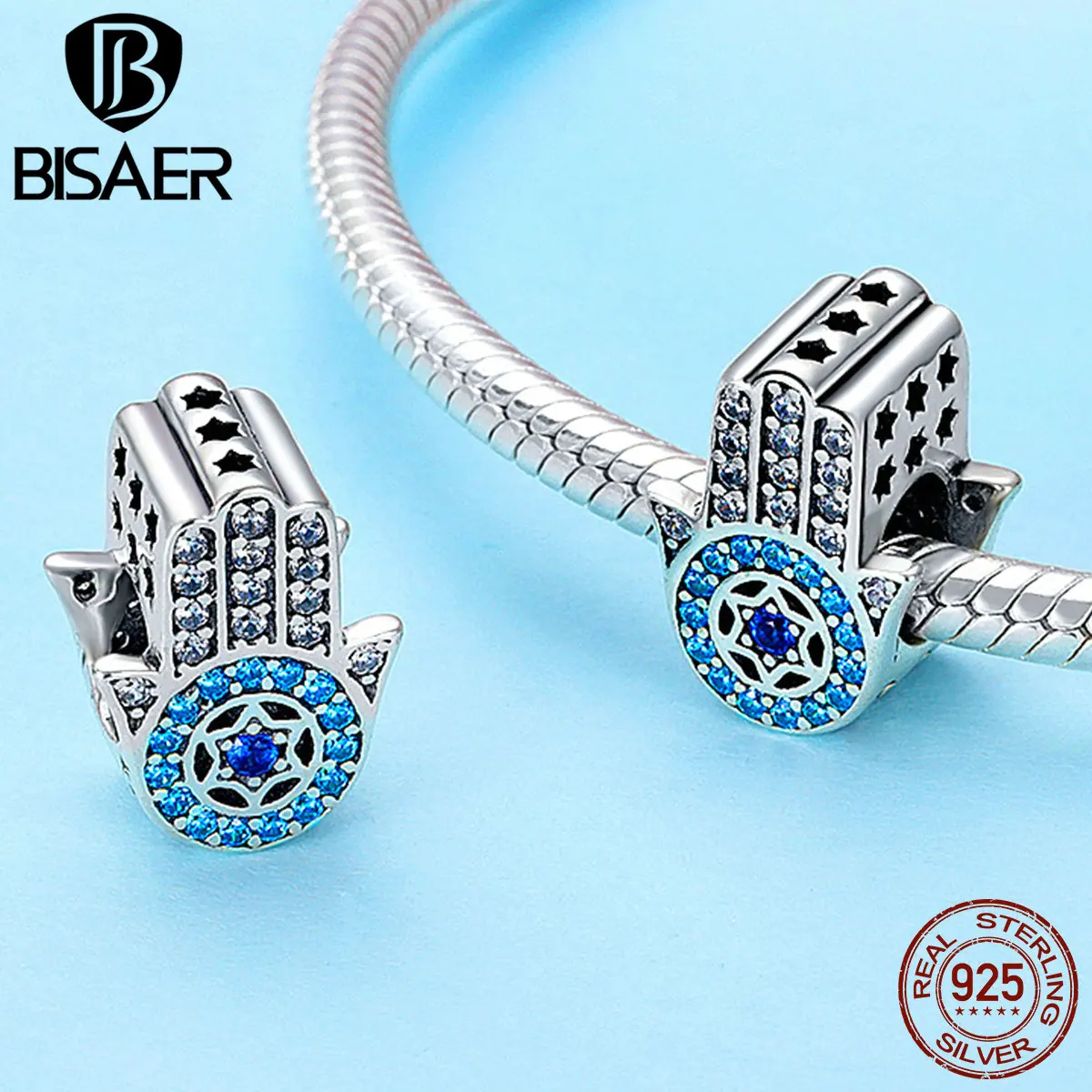100% 925 пробы серебряные бусины Hamsa Hand Lucky Fatima для женских браслетов ECC721 | Украшения и