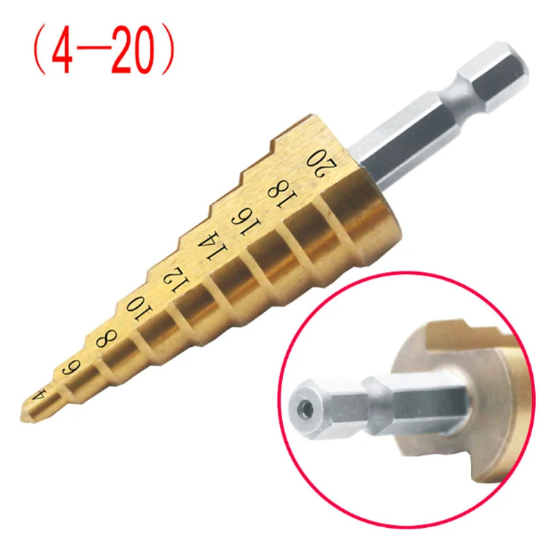 4-12mm 4-20mm 4-32mm Metric Spiral Flute/Large Step HSS Steel 4241 Cone Titanium Coated Drill Bits Cut Tool Set Hole Cutter