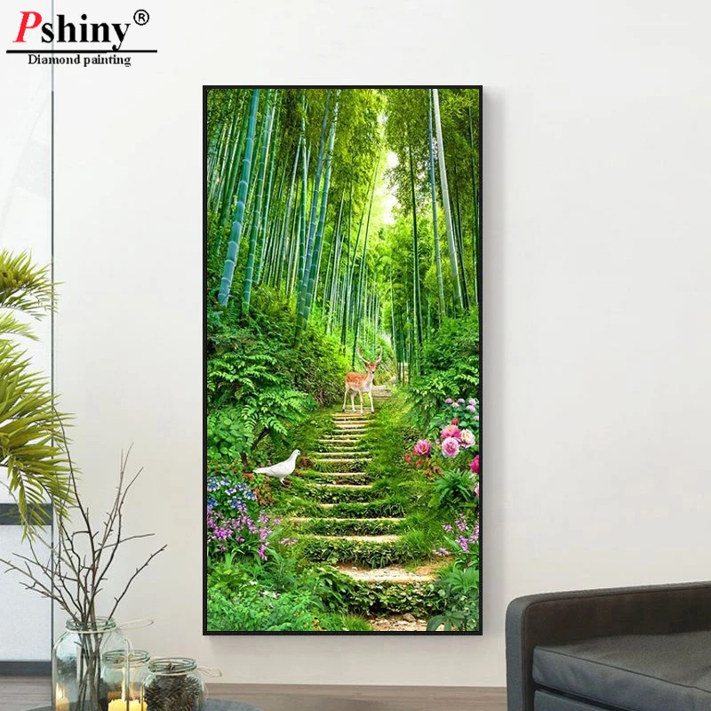 Pshiny DIY Алмазная вышивка живопись пейзаж Бамбуковая крестиком полная квадратная