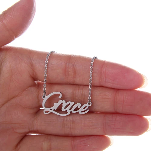 Dainty Grace Name Necklace for Women Kids Script Pendant Gold Stainless Steel Popular Nameplate Letter Jewelry Gift NL2422 | Украшения и