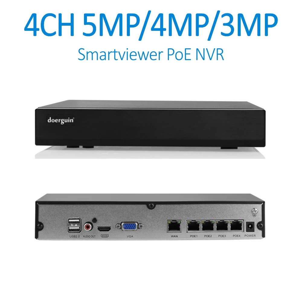 Doerguin 4CH 5MP 4MP PoE NVR Поддержка H.265 ip-камеры с питанием по Совместимость 10 ТБ HDD Onvif RTSP