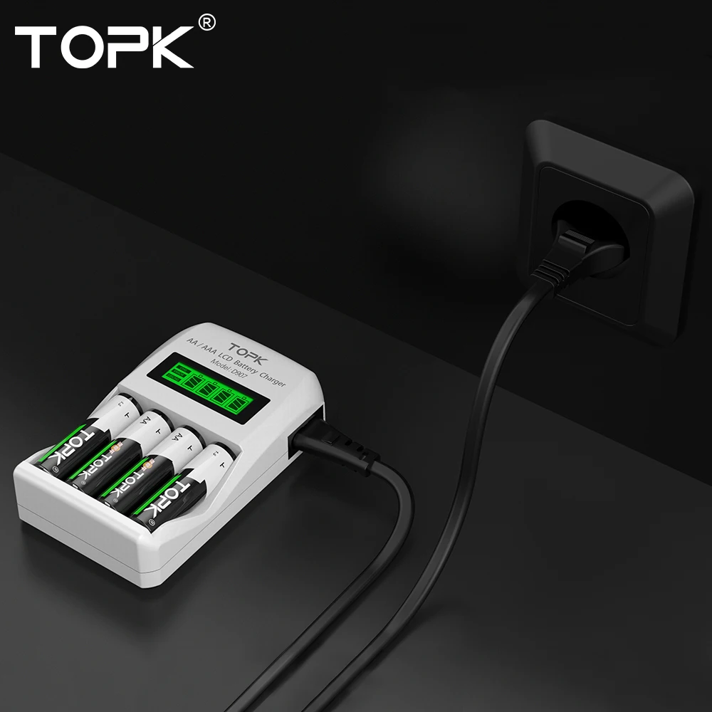 TOPK батарея зарядное устройство 4 слота ЖК В дисплей Intelligent 1 2 в/1.2A (Max) выход AA/AAA NiMH