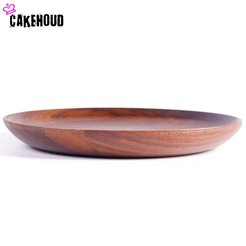 High Quality Black Walnut Round Wooden Western Dish Pizza Plates Coffee Dim Sum Dishes Restaurants Family Kitchen Tableware Set