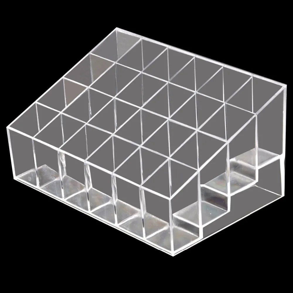 Прозрачная акриловая трапециевидная стойка с 24 отделениями для макияжа и помады