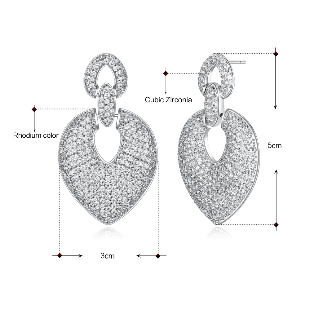 

Full crystal CZ big earring Gold and white heart jewelry Romantic gift nice jewellery large drop earrings for wedding party