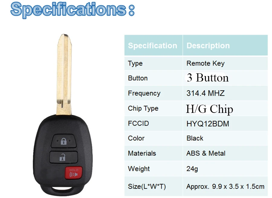 BHKEY 3 кнопки дистанционного ключ для автомобиля Toyota HYQ12BDM 314,4 мГц H/G чип для Toyota Rav4 2013- для Toyota Prius C V 2012- ключ