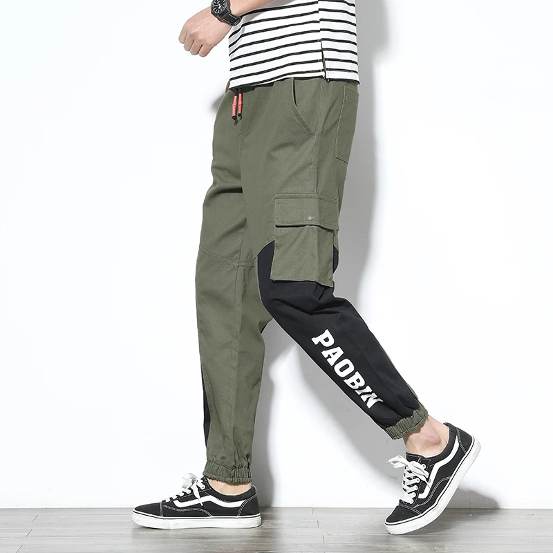 Fashion New Beam Pants Men's Ankle Length 100% Cotton Casual High Quality Large Size Elastic Waist Tooling Trousers | Мужская одежда