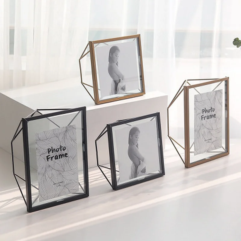 Nordic Photo Frame Creative ins Desktop Arrangements Geometric Metallic Glass Iron Art Decoration Bracket | Дом и сад