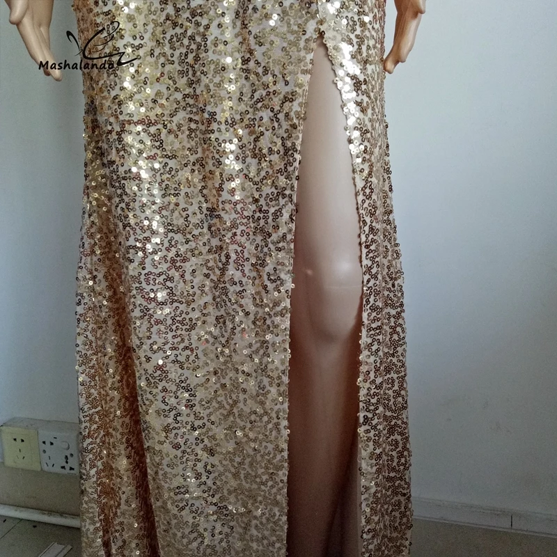 Шикарное длинное платье макси с высоким разрезом и блестками сексуальное