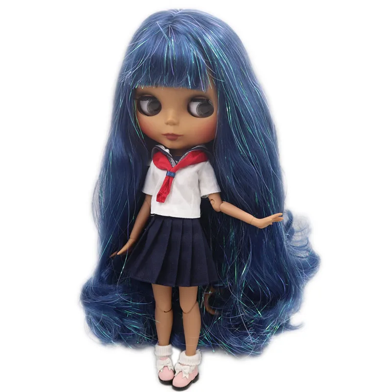 

ICY DBS Blyth doll No.M-47-280BL6221 Shinging Blue hair JOINT body Black skin Matte face 1/6 BJD