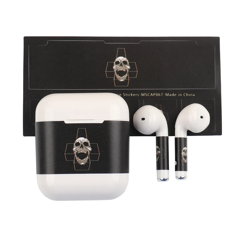 Стикер с черепом в стиле хип-хоп-граффити для аксессуаров Apple AirPods, чехол для AirPods с котиком-аниме и военной камуфляжной расцветкой.