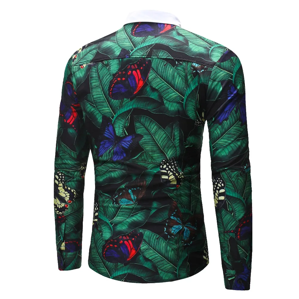 Men Flower Shirts Long Sleeve Shirts Slim Fit Men 3D Printed Shirts Spring Autumn Casual Hawaiian Shirts for Mens Clothing