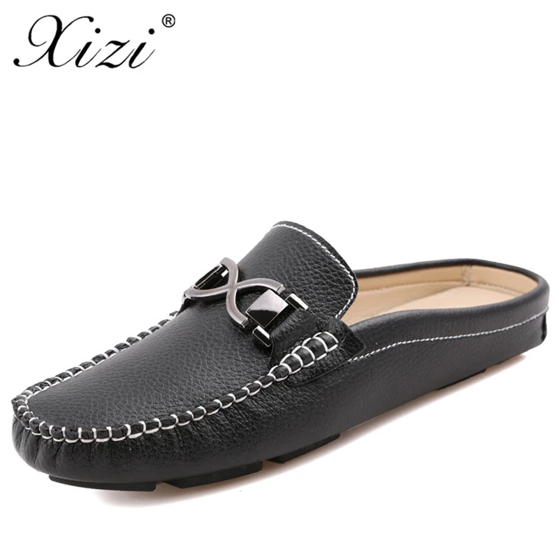 

XIZI New Summer Men's Casual Shoes Male Baotou Lazy British Cowhide Flats Sandals Peas Half Drag Men's Leather Breathable Shoes