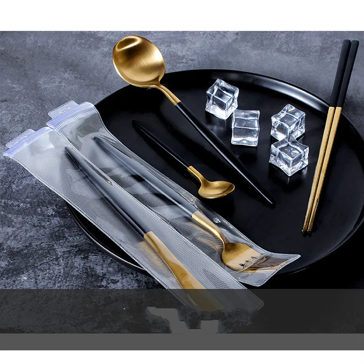 4Pcs/set Dinnerware Set 304 Stainless Steel Black Gold Cutlery Knife Fork Flatware Tableware |