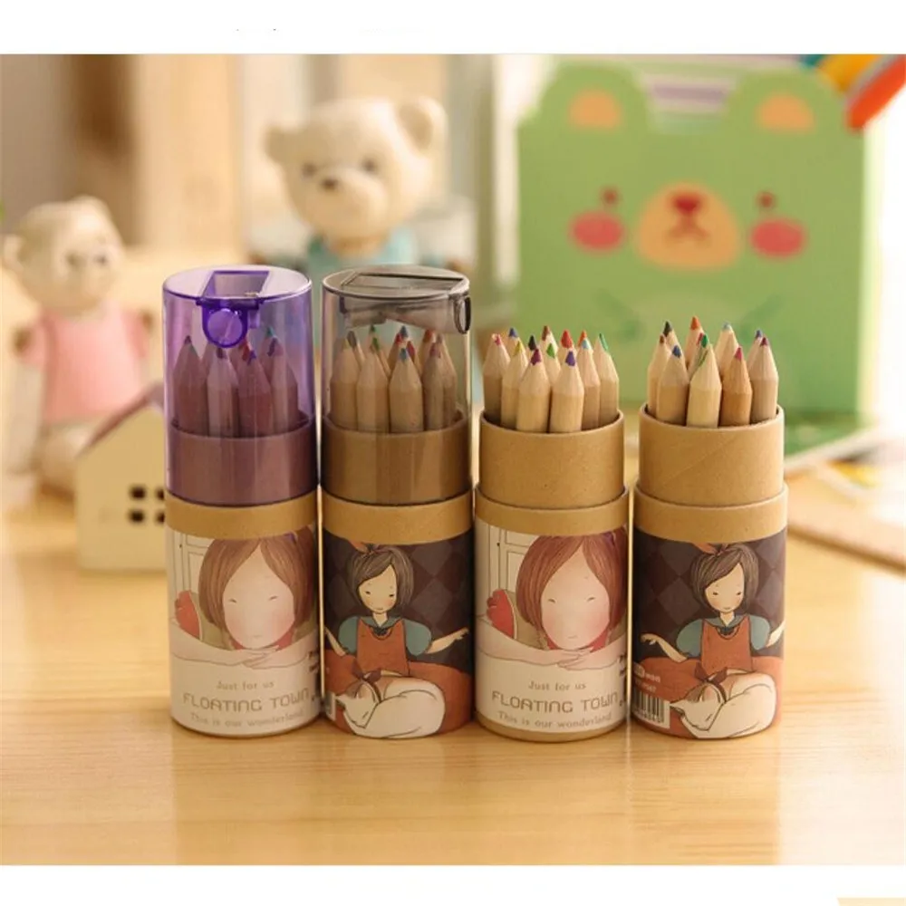 Картриджи из крафт бумаги разноцветные карандаши 12 цветов насадочная точилка