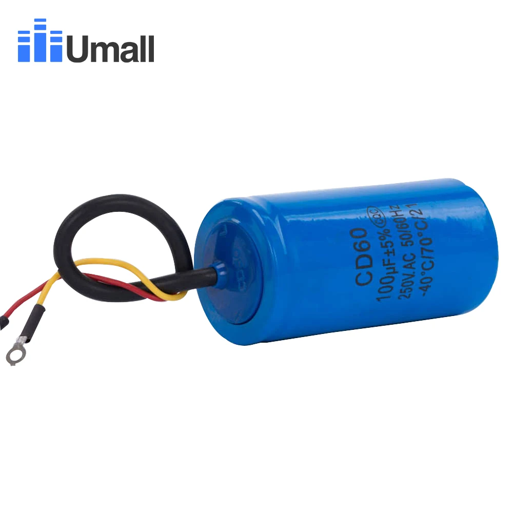 CD60 100 мкФ 250V AC пусковой конденсатор для сверхмощного электрического двигателя Воздушный компрессор красный желтый два провода
