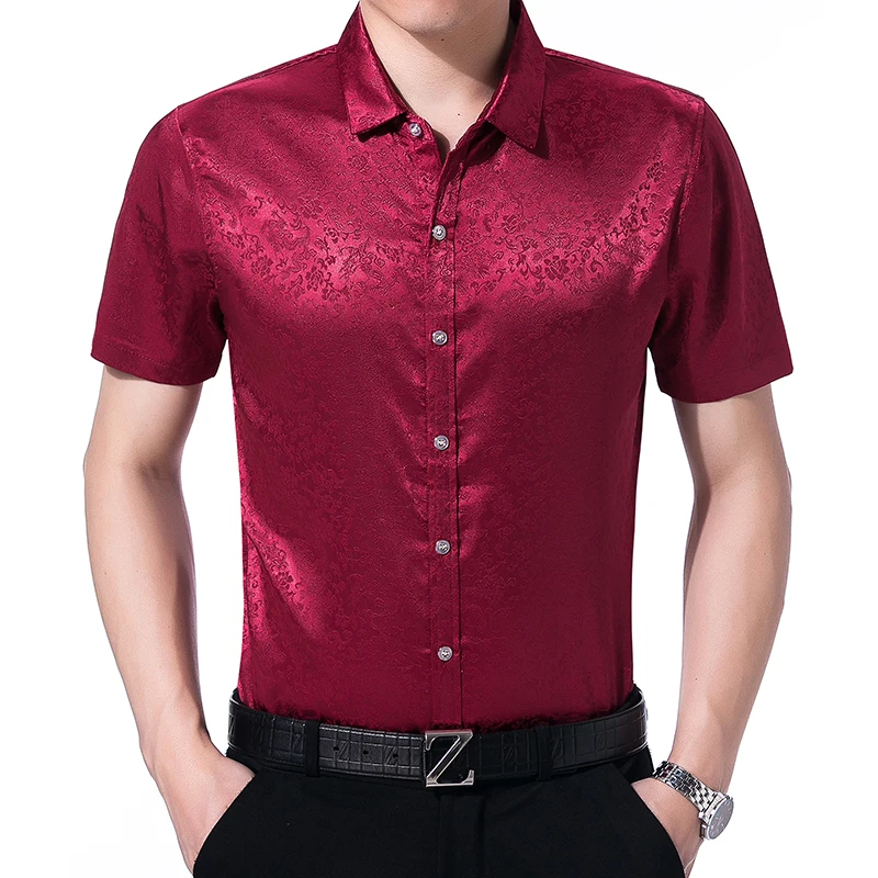 Мужская шелковая рубашка с коротким рукавом цветочным принтом|mens silk dress shirt|silk