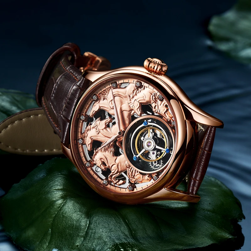Модные механические часы со скелетом зодиака, мужские высококачественные Tourbillon, мужские водонепроницаемые наручные часы t 30m