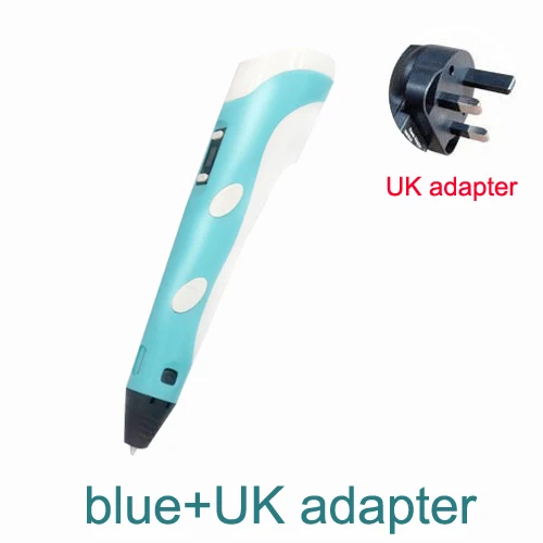 Blue-UK adapter 3D Ручка для рисования, регулируемая печать, детские развивающие игрушки, сделай сам, светодиодный ABS экран, креативный подарок, живопись, дизайн, 0,7 мм диаметр наконечника - Цвет: Blue-UK adapter