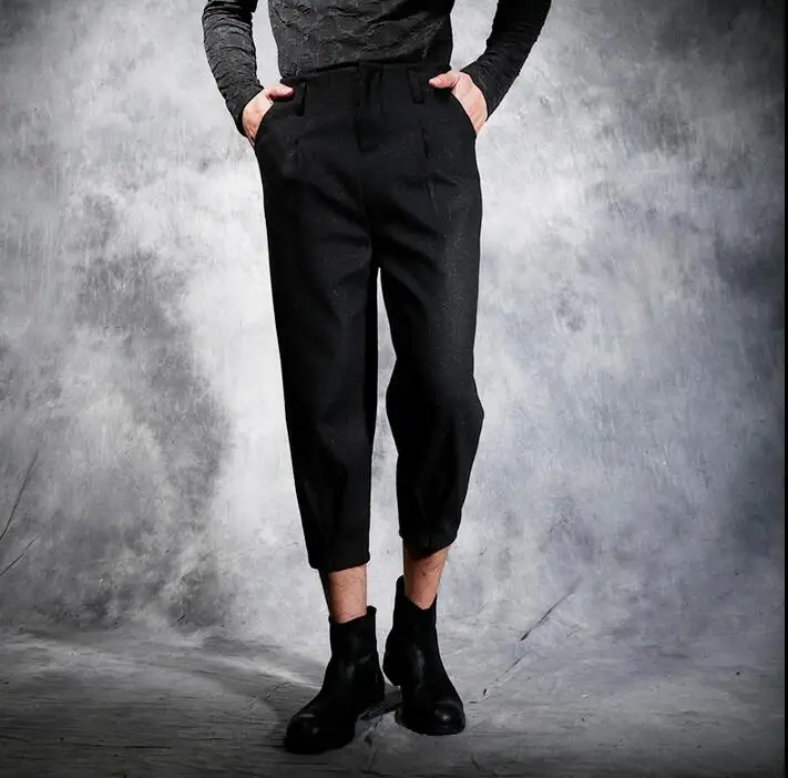 2020 spring and summer all-match small western-style trousers men ankle length trousers male slim skinny pants mens black korean