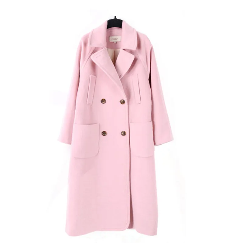 Зимняя Новая женская шерстяная куртка с отложным воротником длинное одноцветное